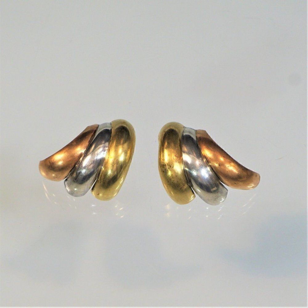 ZINA of Beverly Hills Clip On Earrings 925 Sterling Vintage Tri Color Modernist